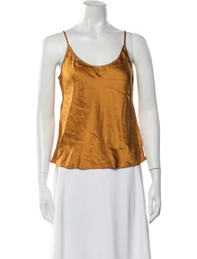 Pre-owned La Perla Silk Scoop Neck Top In Yellow