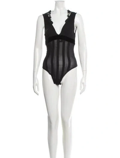 Pre-owned La Perla Silk Striped Bodysuit In Black