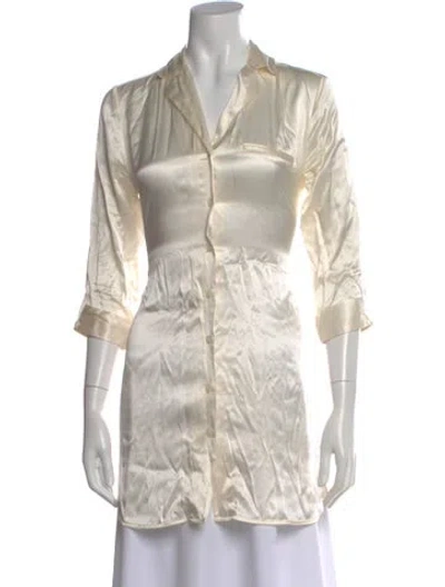 Pre-owned La Perla Silk Three-quarter Sleeve Button-up Top In Neutral