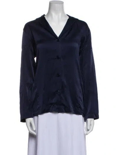 Pre-owned La Perla Silk V-neck Blouse In Blue