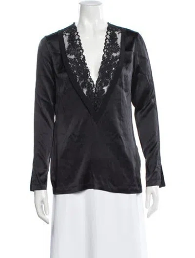 Pre-owned La Perla Silk V-neck Blouse In Gray