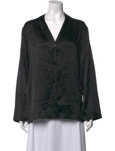 Pre-owned La Perla Silk V-neck Button-up Top In Black