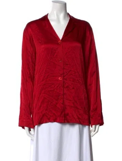 Pre-owned La Perla Silk V-neck Button-up Top In Red