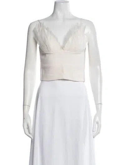 Pre-owned La Perla Silk V-neck Crop Top In White