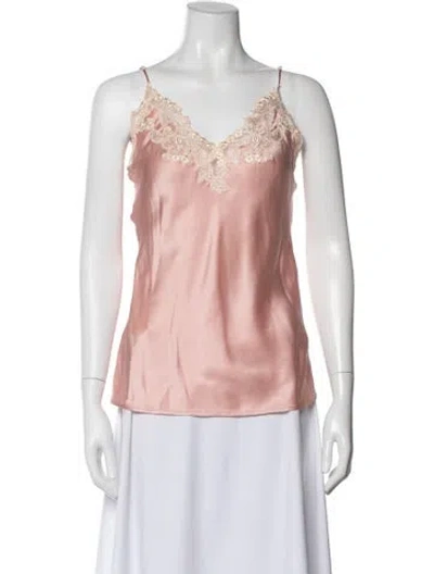 Pre-owned La Perla Silk V-neck Top In Pink