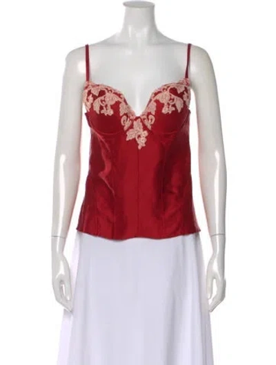 Pre-owned La Perla Silk V-neck Top In Red
