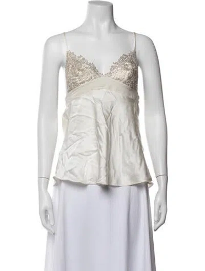 Pre-owned La Perla Silk V-neck Top In White