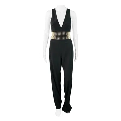 Pre-owned La Perla Size 4 Black White Viscose Blend Faux Pearl Embellishment V-neck Jumpsuit