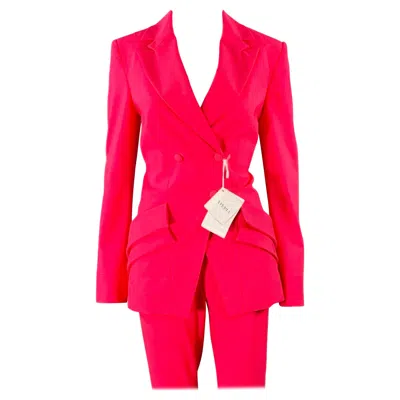 Pre-owned La Perla Size 4 Hot Pink Wool Blend Double Breasted Pantsuit