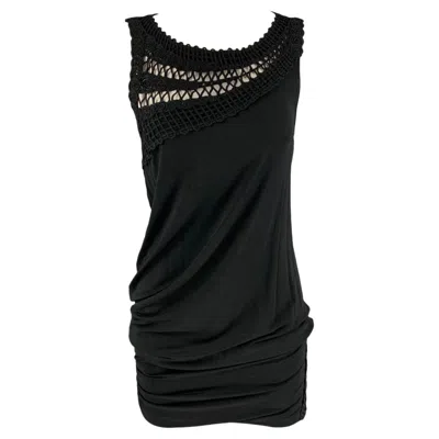 Pre-owned La Perla Size 6 Black Jersey Crochet Sleeveless Cocktail Dress