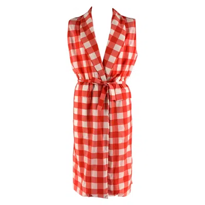 Pre-owned La Perla Size L Red White Checkered Nylon Elastane Robe