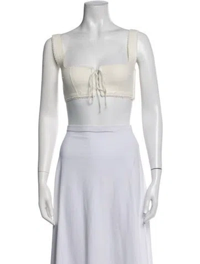 Pre-owned La Perla Square Neckline Sleeveless Crop Top In White