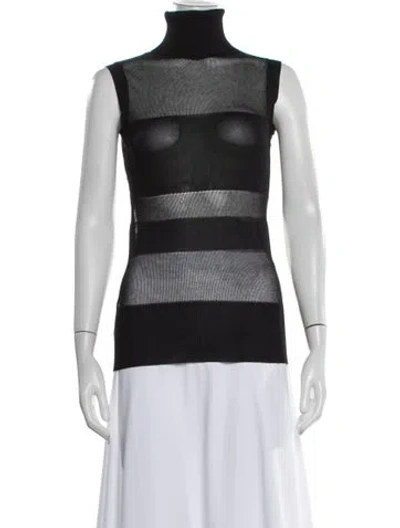 Pre-owned La Perla Striped Turtleneck Top In Black
