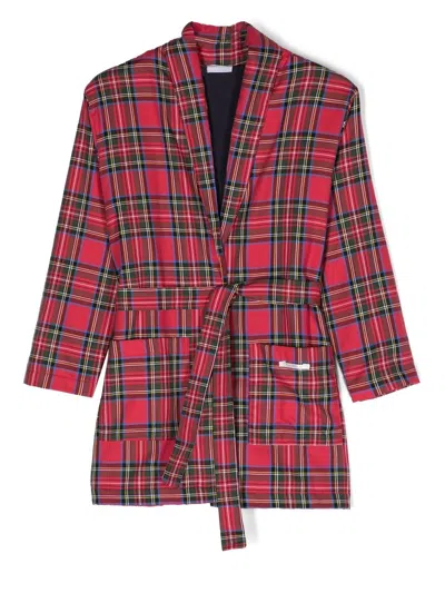 La Perla Kids' Tartan-print Dressing Gown In Red