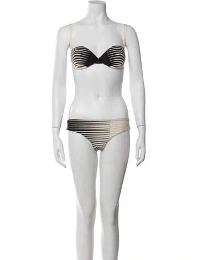 Pre-owned La Perla Top Size 6 Bottoms Size 8 Striped Bikini In Black