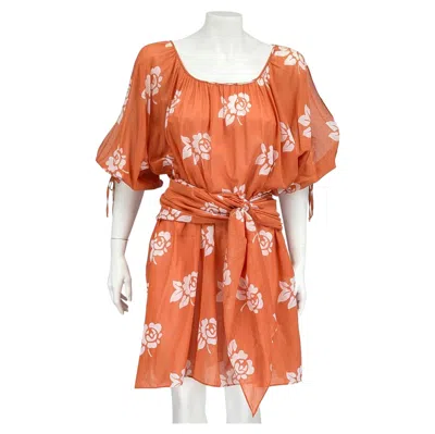 Pre-owned La Perla Vintage  Sport Coral Orange Floral Cotton Batiste Kaftan Dress Late 1970 In Red
