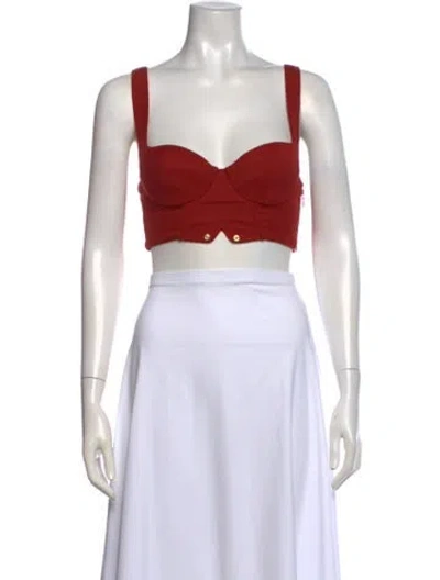 Pre-owned La Perla Virgin Wool Square Neckline Crop Top In Red