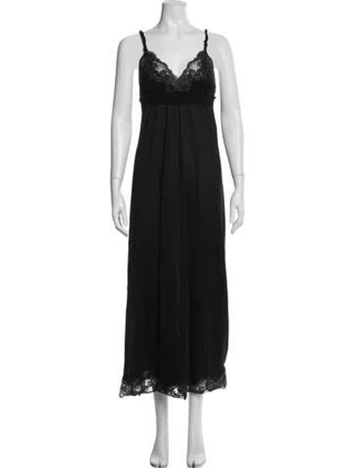 Pre-owned La Perla V-neck Long Dress In Black