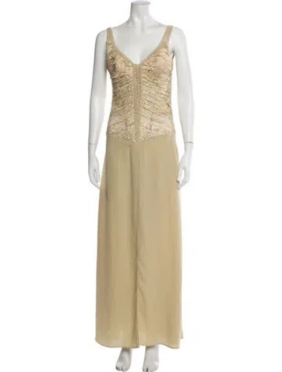 Pre-owned La Perla V-neck Long Dress In Neutral