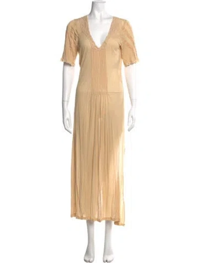 Pre-owned La Perla V-neck Long Dress In Neutrals