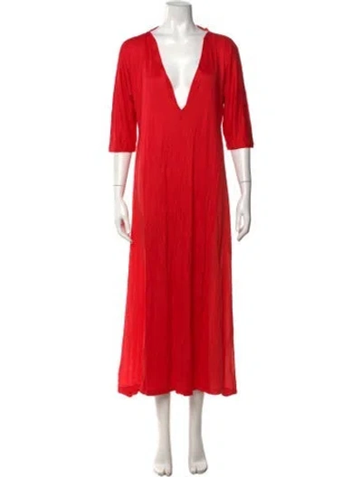 Pre-owned La Perla V-neck Long Dress In Red
