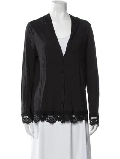 Pre-owned La Perla V-neck Long Sleeve Button-up Top In Black