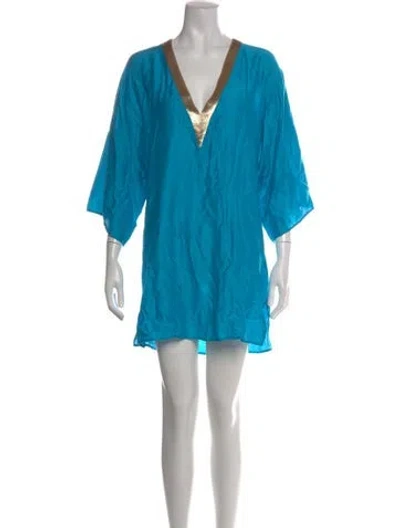 Pre-owned La Perla V-neck Mini Dress In Blue