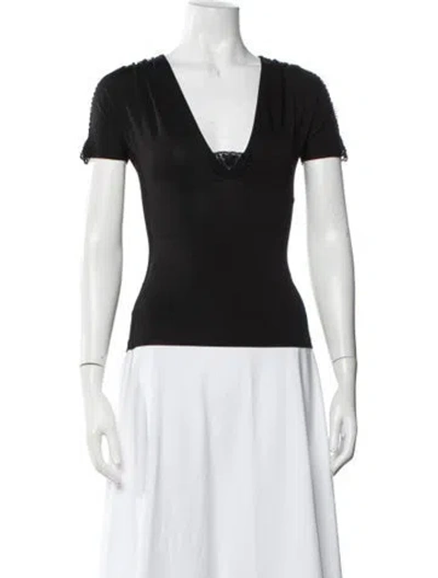 Pre-owned La Perla V-neck Short Sleeve Top In Black