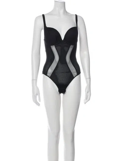 Pre-owned La Perla V-neck Sleeveless Bodysuit In Black
