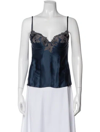 Pre-owned La Perla V-neck Sleeveless Top In Blue