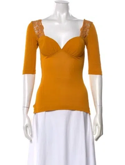 Pre-owned La Perla V-neck Three-quarter Sleeve Top In Yellow