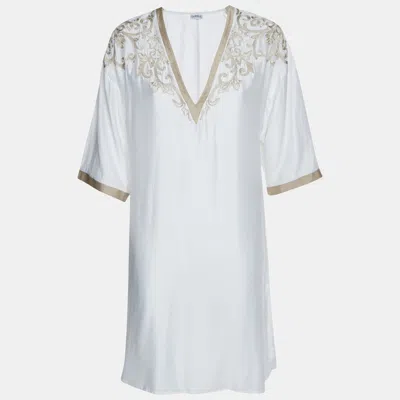 Pre-owned La Perla White Embroidered Silk Blend V-neck Tunic Dress M