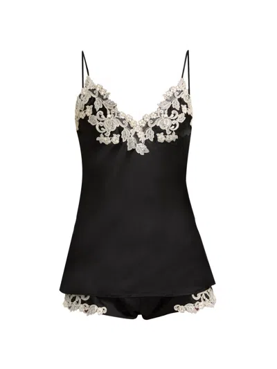 La Perla Women's Lace-trim Silk Pajamas In Black