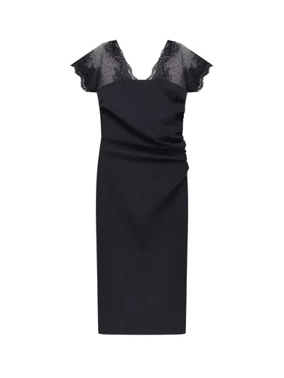 La Petit Robe Di Chiara Boni Genic Satin Pencil Dress With Lace Insert In Black
