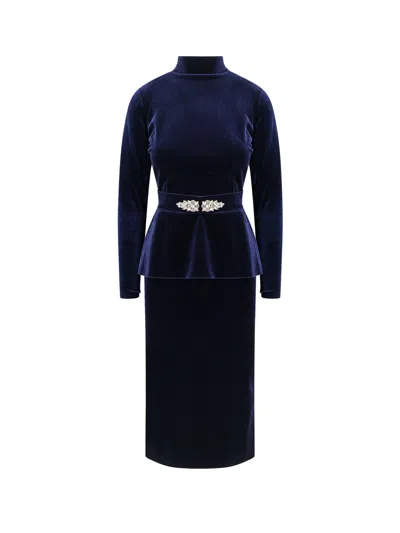 La Petit Robe Di Chiara Boni Haby Velvet Midi Dress In Blue