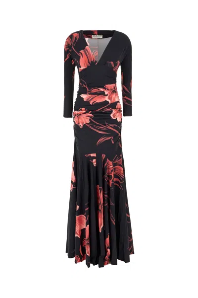 La Petit Robe Di Chiara Boni Printed Stretch Nylon Long Dress In Black