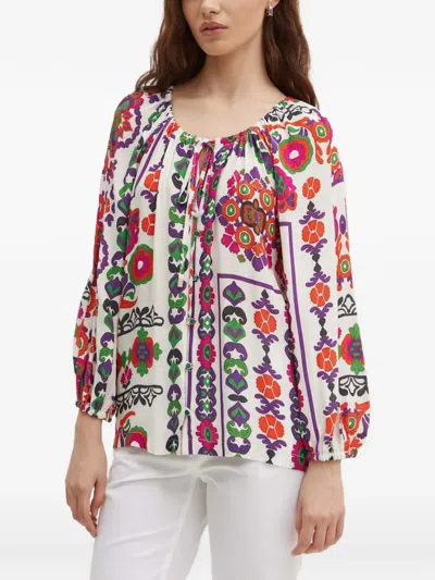 La Petite Française Bonbon Floral Tie-neck Top In Multi