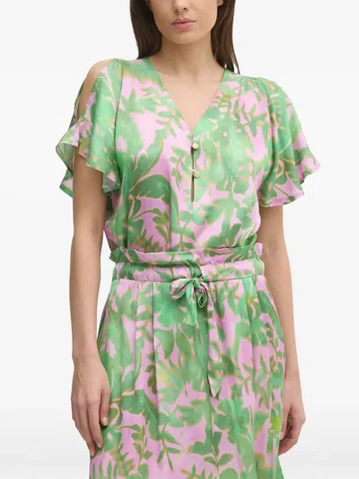 La Petite Française Button Floral-print Top In Multi