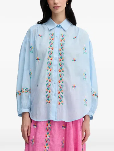 La Petite Française Chen Embroidered Button Shirt In Blue