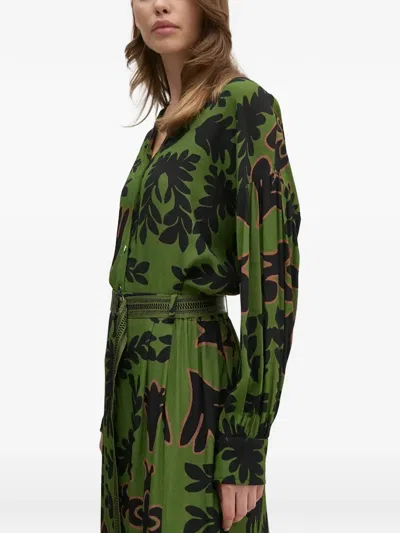 La Petite Française Chercheuse Floral-print Shirt Dress In Green