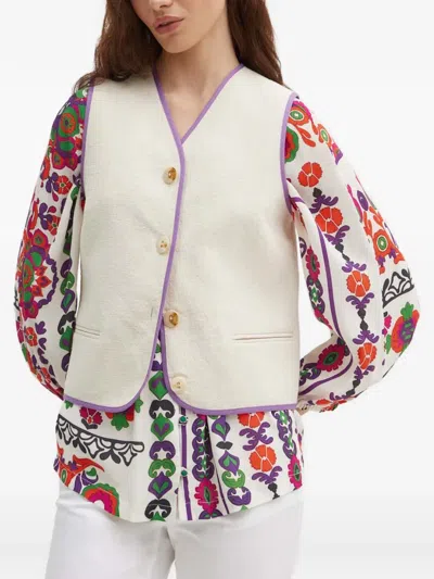 La Petite Française Galaxie V-neck Button Waistcoat In White