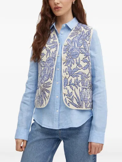 La Petite Française Gamin Floral Print Waistcoat In Blue