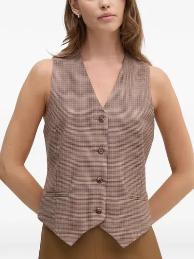 La Petite Française Gratifiant Houndstooth V-neck Waistcoat In Pink