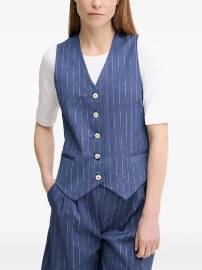 La Petite Française Gwen Pinstripe Button Waistcoat In Blue