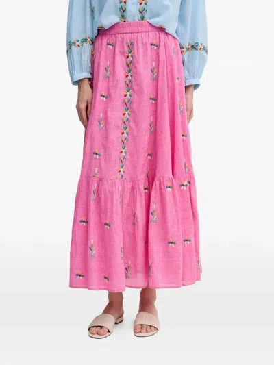 La Petite Française Jamal Embroidered Tiered Maxi Skirt In Pink