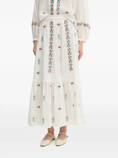 La Petite Française Jamal Embroidered Tiered Maxi Skirt In White