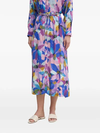 La Petite Française Jana Floral-print Midi Skirt In Blue