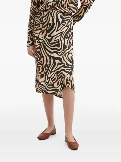 La Petite Française Java Animal-print Tie-waist Midi Skirt In Brown