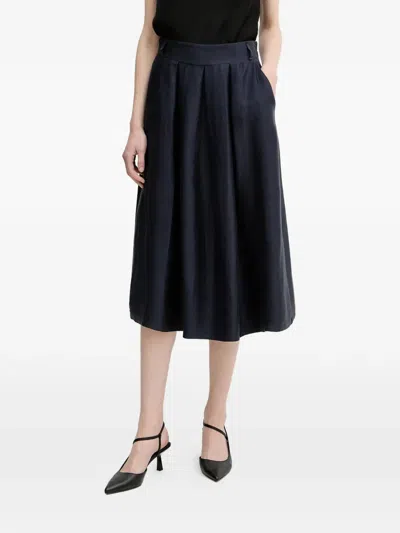 La Petite Française Josephine Pleated Midi Skirt In Blue