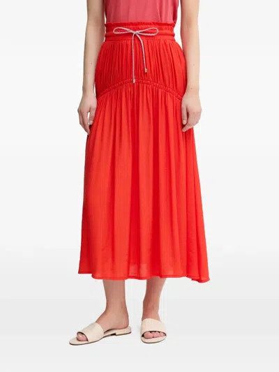 La Petite Française Josette Drawstring Gathered Maxi Skirt In Red